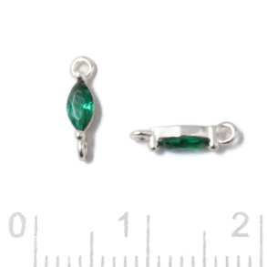 Zwischenstück, ovaler Zirkonia, 2 Ösen, Smaragdgrün, Silber, 9,5x2x2,5mm, 2 Stk.