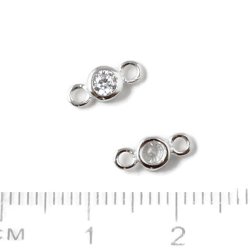 Zwischenstck mit Zirkonia und zwei sen, Silber, 9x4x3mm, 2 Stk.