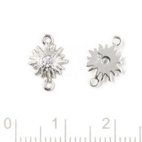 Zwischenglied, Blume mit Zirkon in der Mitte, 2 sen, Silber, 11,5x8x2 mm, 1 Stck