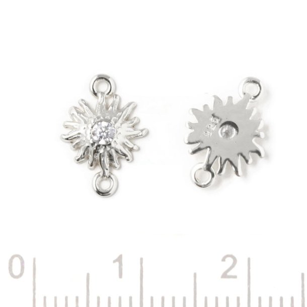 Jewelry link, flower with CZ in the center, 2 eyelets, Sterlingsilver, 11,5x8x2mm, 1 pc