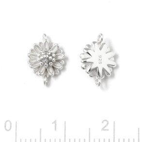 Link, dahlia flower, two eyelets, silver, 11x8x3.8 mm, 1 pc