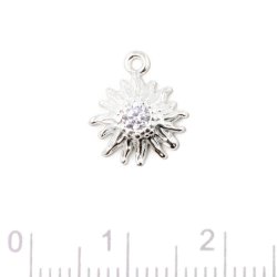 Anhang, Blume mit Zirkon in der Mitte, 1 &Ouml;se, Silber, 12x10x2,5 mm, 1 Stck