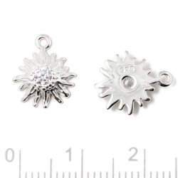 Anhang, Blume mit Zirkon in der Mitte, 1 &Ouml;se, Silber, 12x10x2,5 mm, 1 Stck