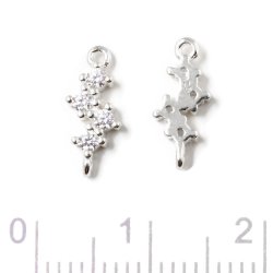 Mittelglied, Ornament mit 4 Zirkonen, Silber, 2 &Ouml;sen, 12x5 mm, 2 Stck