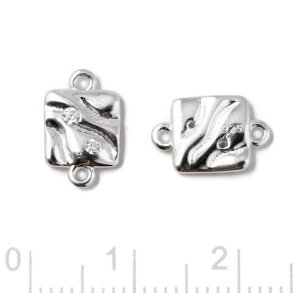 Square shaped link with 2 zirconia and 2 loop, silver, 11,5x7,5mm, 1 pc