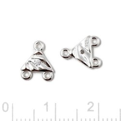 Dreieckiger Zwischenst&uuml;ck mit klarem Zirkonia und 3 &Ouml;sen, Silber, 8x10mm, 2 Stck