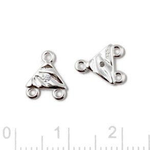 Dreieckiger Zwischenstück mit klarem Zirkonia und 3 Ösen, Silber, 8x10mm, 2 Stck