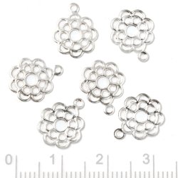 Blume, mit &ouml;se, versilbertes Messing, 10x10 mm, 4 Stk.