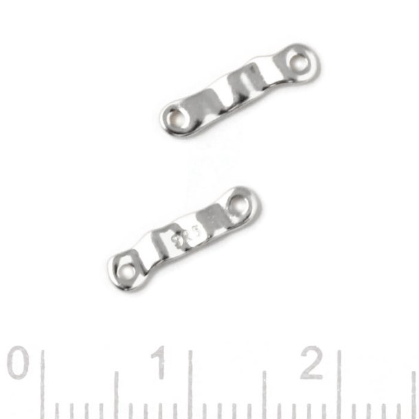 Spacer, uneven elongated surface with 2 holes, silver, 10x3 mm, 2 pcs.