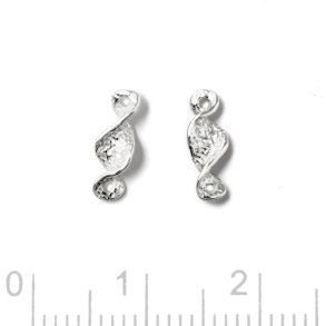 Link, twisted, hammered surface, 2 holes, silver, 10x4 mm, 2 pcs