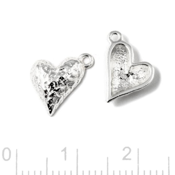 Pendant, slightly curved heart, hammered surface, silver, 11x10 mm, 1 pc