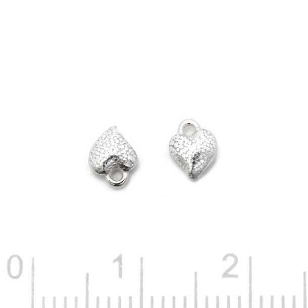 Small charm, hammered heart with loop, silver, 5.5x4.5 mm, 2 pcs