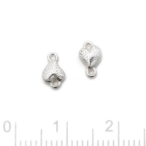 Kleines Glied, gehämmertes Herz mit zwei Ösen, Silber, 7,5x4,5 mm, 2 Stck