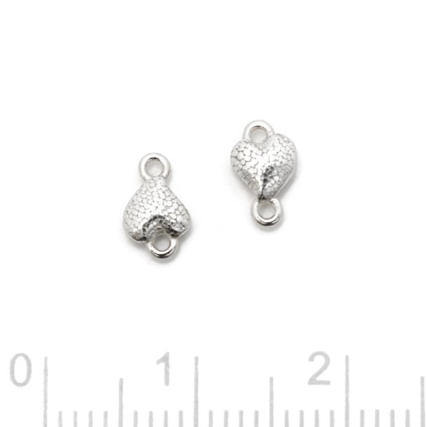 Small link, hammered heart with two eyes, silver, 7.5x4.5 mm, 2 pcs