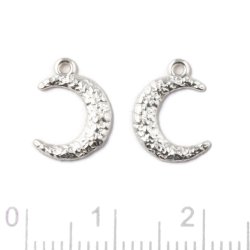Anhang, Mondsichel, geh&auml;mmerte oberfl&auml;che mit 1 &Ouml;se, Silber, 12x8,5 mm, 2 Stck