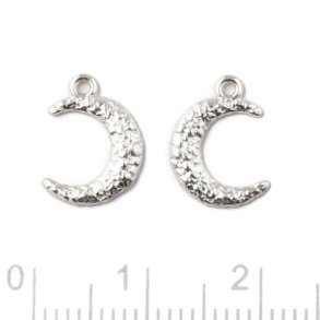 Anhang, Mondsichel, gehämmerte oberfläche mit 1 Öse, Silber, 12x8,5 mm, 2 Stck