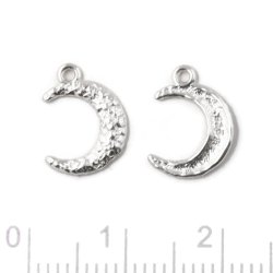 Anhang, Mondsichel, geh&auml;mmerte oberfl&auml;che mit 1 &Ouml;se, Silber, 12x8,5 mm, 2 Stck