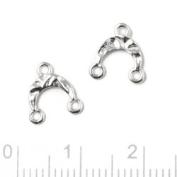 Zwischenst&uuml;ck, Mondsichel, unebene Fl&auml;che mit 3 &Ouml;sen, Silber, 9x9 mm, 2 St&uuml;ck