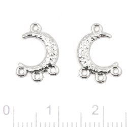 Anh&auml;nger, Mondsichel, geh&auml;mmerte Oberfl&auml;che mit 4 &Ouml;sen, Silber, 14x8,5 mm, 2 Stk