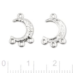 Anh&auml;nger, Mondsichel, geh&auml;mmerte Oberfl&auml;che mit 4 &Ouml;sen, Silber, 14x8,5 mm, 2 Stk