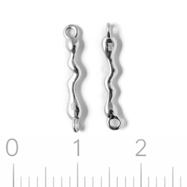 Wavy bar connector with 2 loops, 925 sterling silver, 16.5x2mm, 1 pair