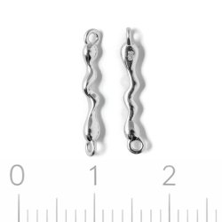 Wavy bar connector with 2 loops, 925 sterling silver, 16.5x2mm, 1 pair