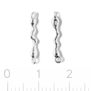 Wavy bar connector with 2 loops, 925 sterling silver, 16.5x2mm, 1 pair