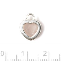 Heart charm with rose quartz gemstone, twisted bezel, silver, 12x10 mm, 1 pc