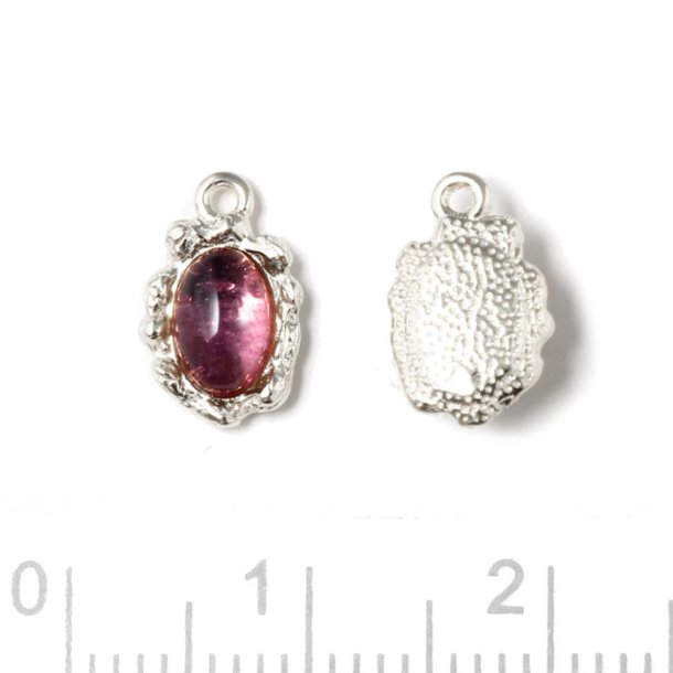 Charm, uneven socket with oval Amathyst, silver, 11x7mm, 1 pc