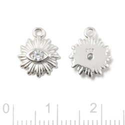 Anhnger, Sonne mit Augensymbol, flache Rckseite, 1 se, silber, 12x10x2 mm, 1 Stck