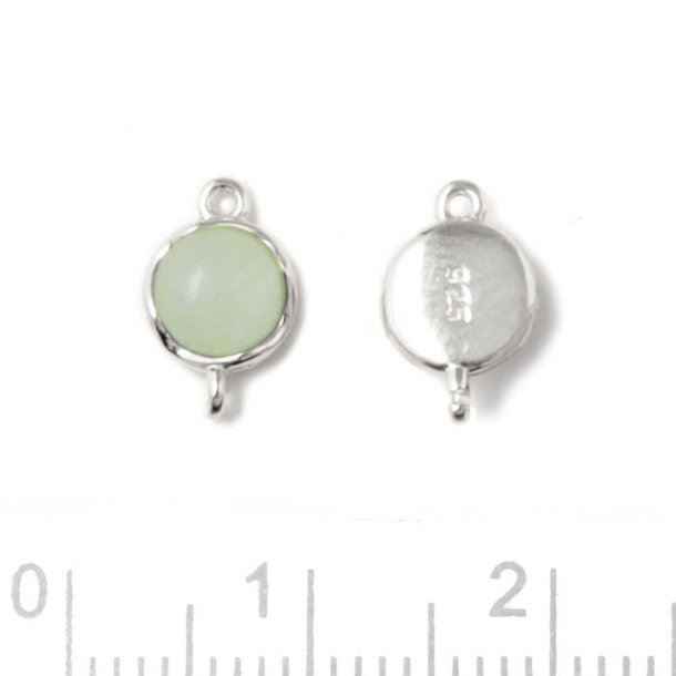 Link with light aventurine cabochon, round, silver, 10x6.5mm, 1pc
