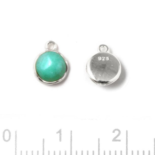 Pendant with Amazonite, cabochon, round, silver, 8x6.5mm, 1pc