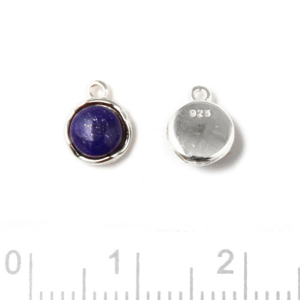 Pendant with dark blue Lapis, cabochon, round, silver, 8x6.5mm, 1pc