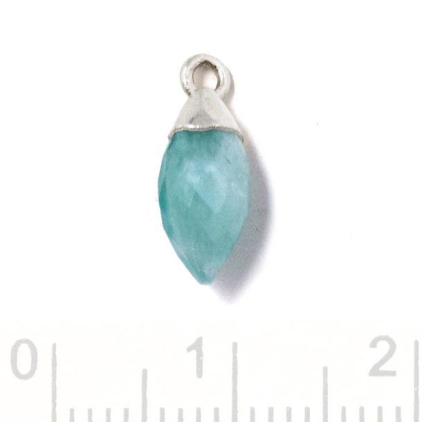 Pendant, drop with loop, Amazonite and silver, 14x6 mm, 1 pc