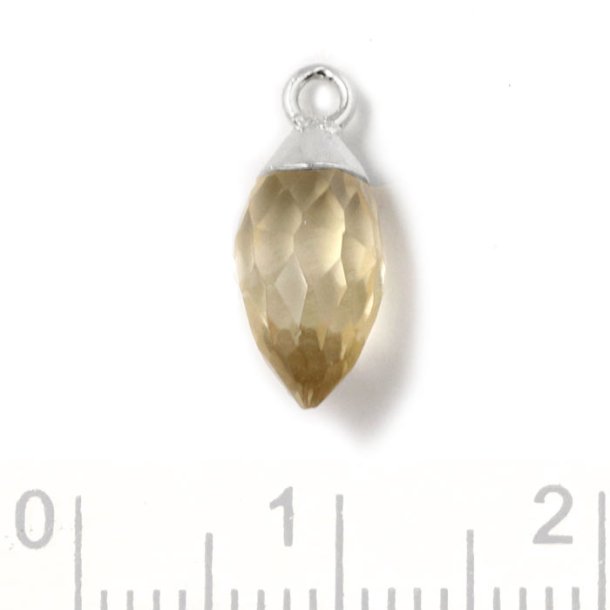 Pendant, drop with loop, clear citrine, silver, 14x6 mm, 1 pc