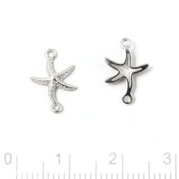 Link, starfish with 2 loops, silver, small version, 12x8,5mm, 2pcs