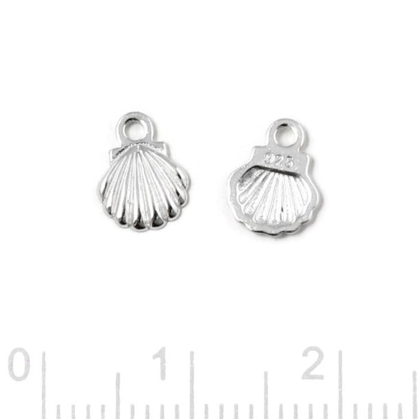 Pendant, shell with loop, silver, 8x6.5 mm, 2 pcs.