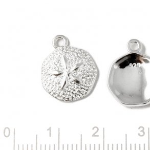 Pendant, coin with Starfish imprint, silver, 15x13x2mm, 1pc