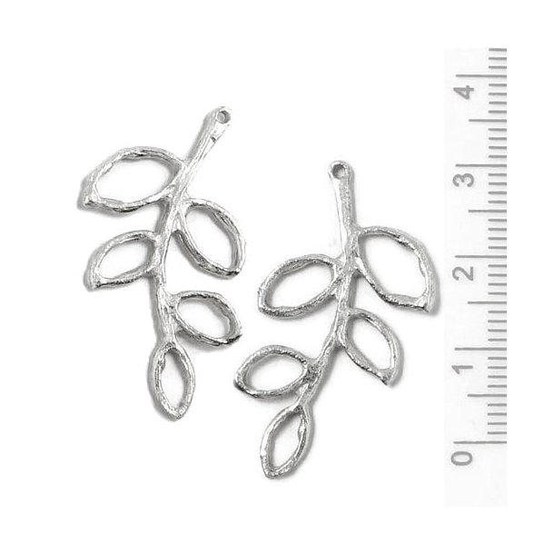 Silver-plated pendant, twig with outline leafs, 32x23mm, 2pcs.