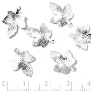Leaf charm, Maple leaf, silver plated brass, 15x12mm, 6pcs.