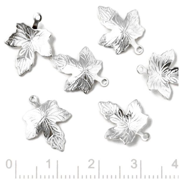 Leaf charm, Maple leaf, silver plated brass, 15x12mm, 6pcs.