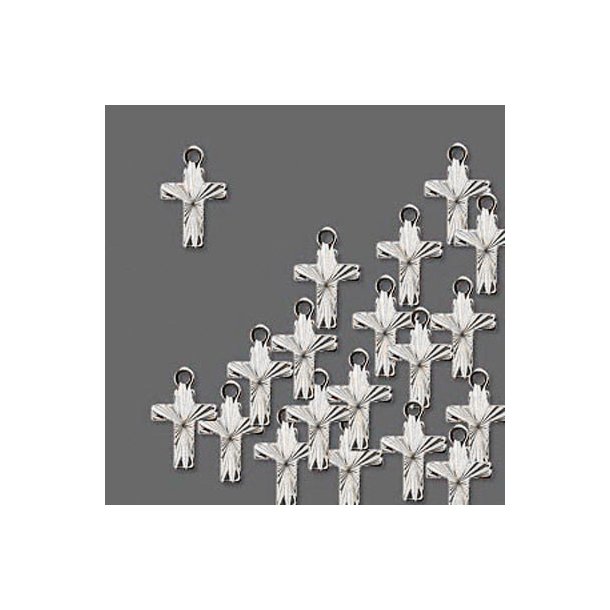 Silver plated cross with facets and eye, 9x7mm, 6pcs.