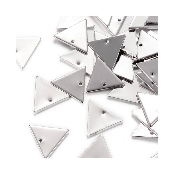 Silver-plated brass, shiny triangle with hole, 14x12mm, 6pcs.