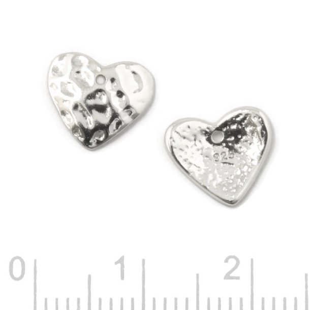 Heart pendant, slightly curved, hammered surface, silver, 10x9 mm, 1 pc