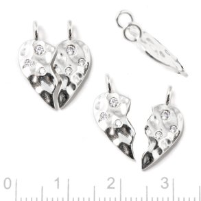 Freundschaftsherz mit Zirkonen, gehmmert, Silber, 17,7x14 mm, 1 Stck