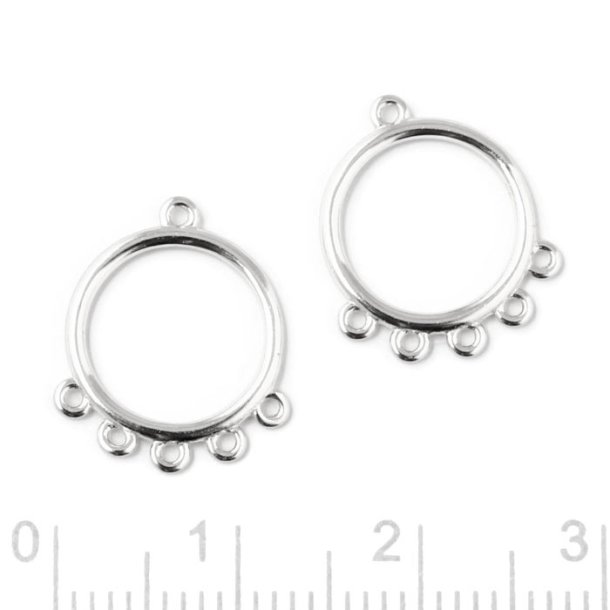 Circle pendant with 6 closed loops, Sterling silver, 15x12 mm, 2 pcs