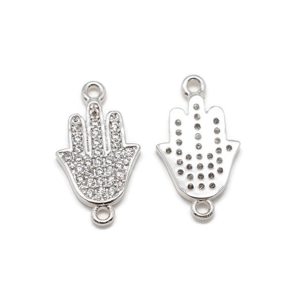 Fatimas Hand, versilbertes Messing mit Kristallen, klein, 18x10x2 mm, 1 Stk