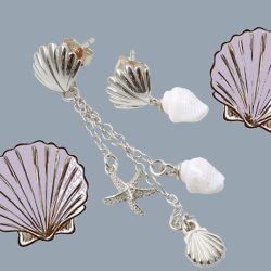 Ohrstecker, Muschel mit offene &Ouml;se, Silber, 10x9,5 mm, 2 St&uuml;ck