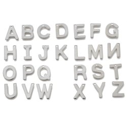 Buchstaben, Anh&auml;nger, gl&auml;nzend, dauerhafter Edelstahl, 11x12x0.8 mm, 1 Stk