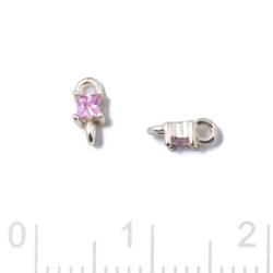Zwischenst&uuml;ck, vierckiger Zirkonia, 2 &Ouml;sen, rosa, Silber, 6x3x2,5mm, 2 Stk.